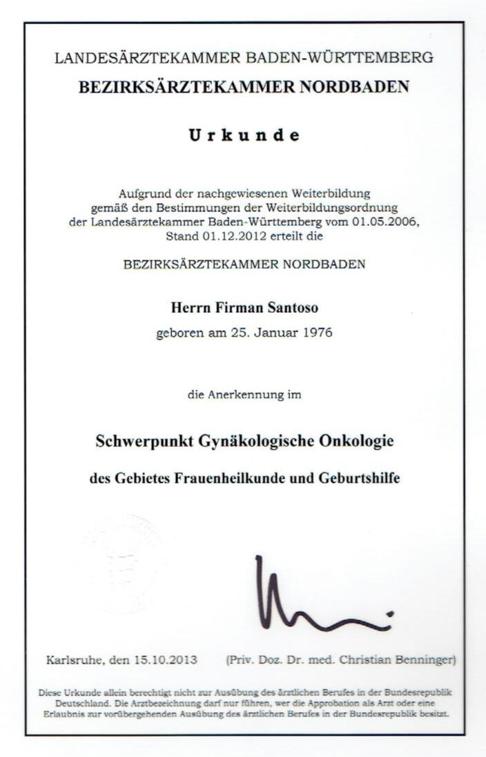 Brevet Subspesialis Gynecology Oncology